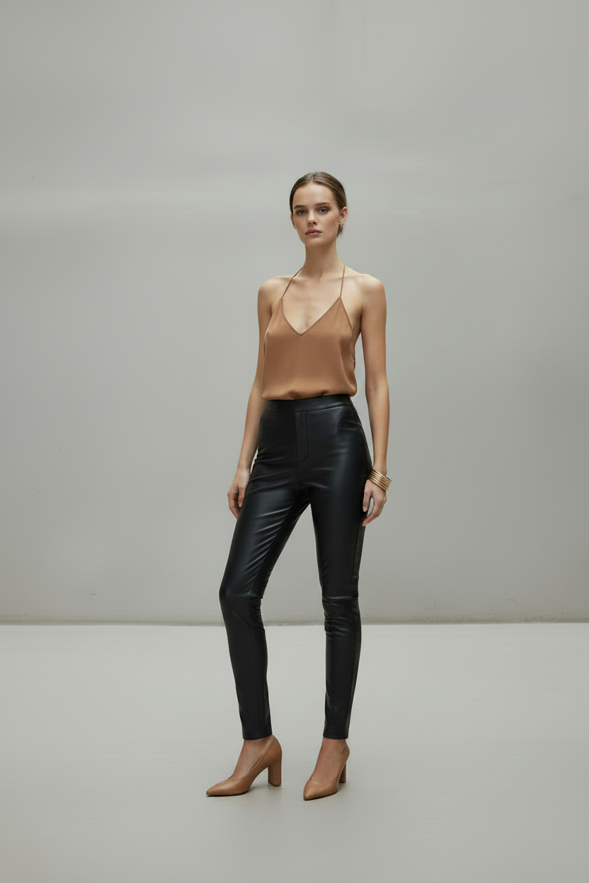 Nyx Second Skin Pant — Black PU, High-Rise, Skinny Leg — Core Collection — Meade & Eve